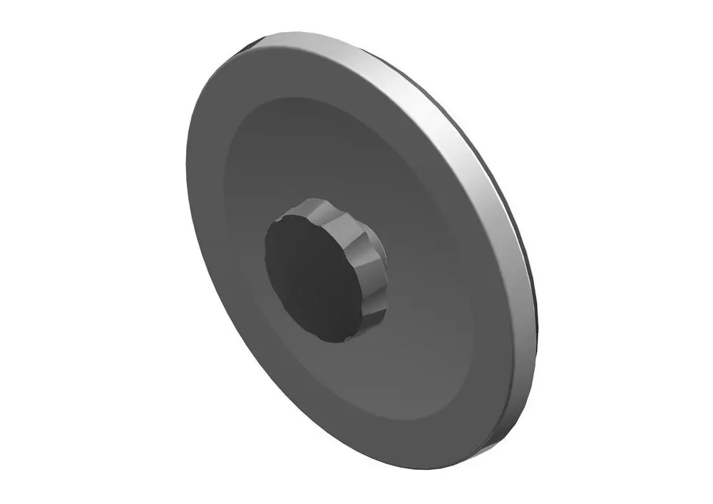 Deckel mit flacher Oberfläche und zentralem Halteelement, gefertigt von Bosch, geeignet für die Abdeckung eines DN125-Rohrs.
